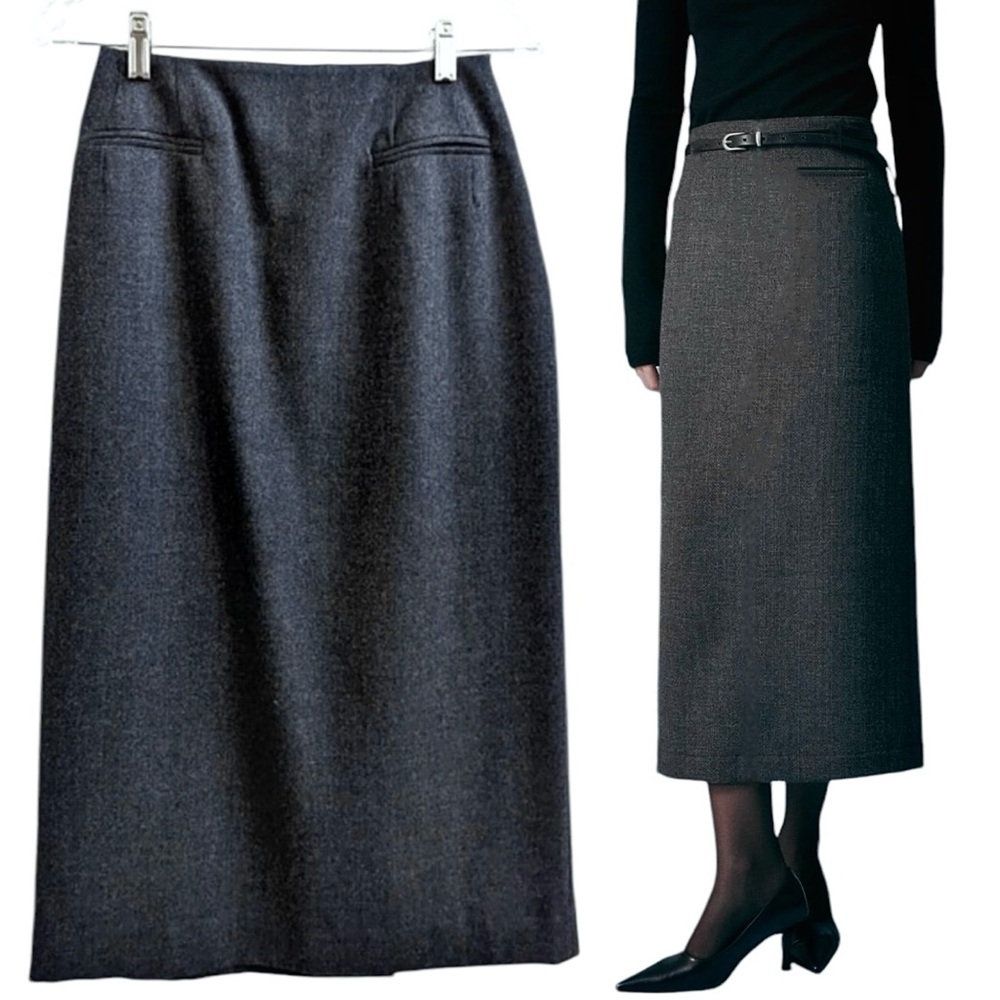 Harve’ Benard Collection Skirt Mid Length 100% Gray Wool Back Slit Size 6P